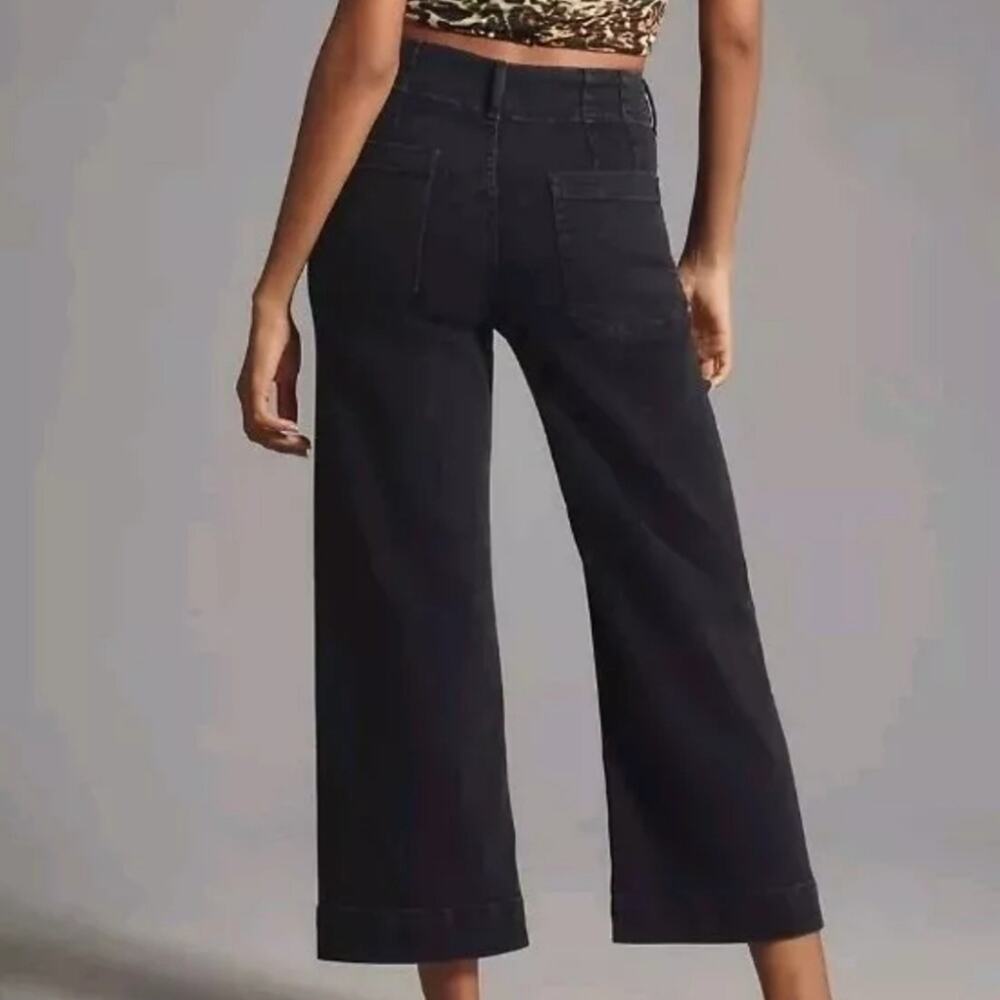 Maeve By Anthropologie The Colette Denim Cropped Wide Leg Jeans Black Sz 28 - Picture 2 of 6
